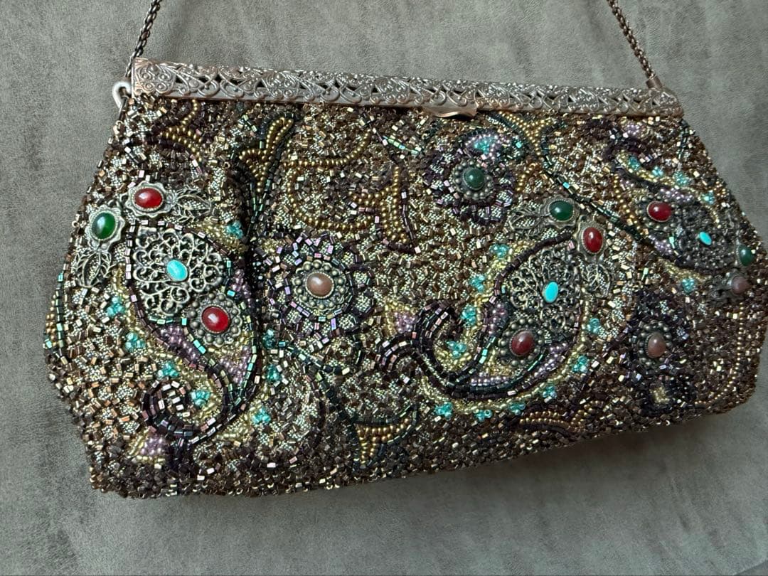 【美品】皇室御用達／ルミーはしもと 総ビーズ ハンドバッグ がま口 アンティーク