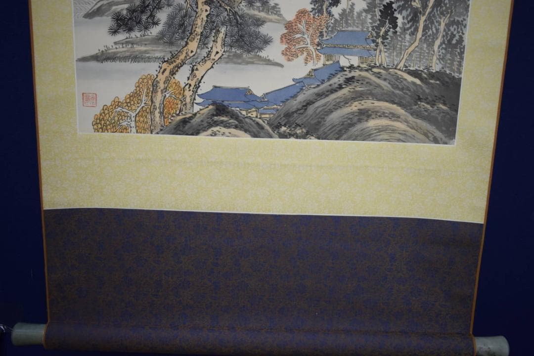 複製/作者不詳/秋江漁隠/山水画賛/工芸/中国画/布袋屋掛軸HJ-372