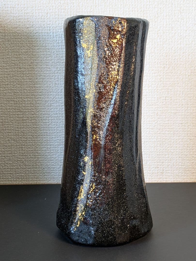 【上作】帰来窯 窯変黒花入 梅ノ絵香合 二代佐々木虚室 昭楽