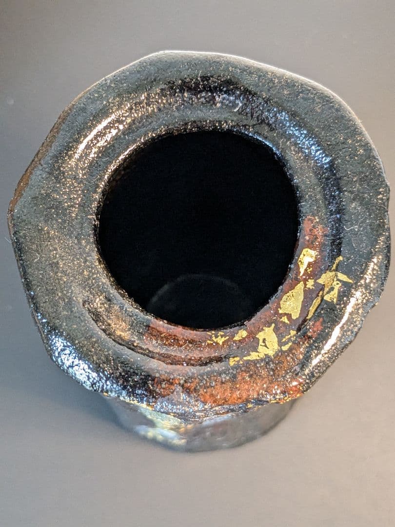 【上作】帰来窯 窯変黒花入 梅ノ絵香合 二代佐々木虚室 昭楽