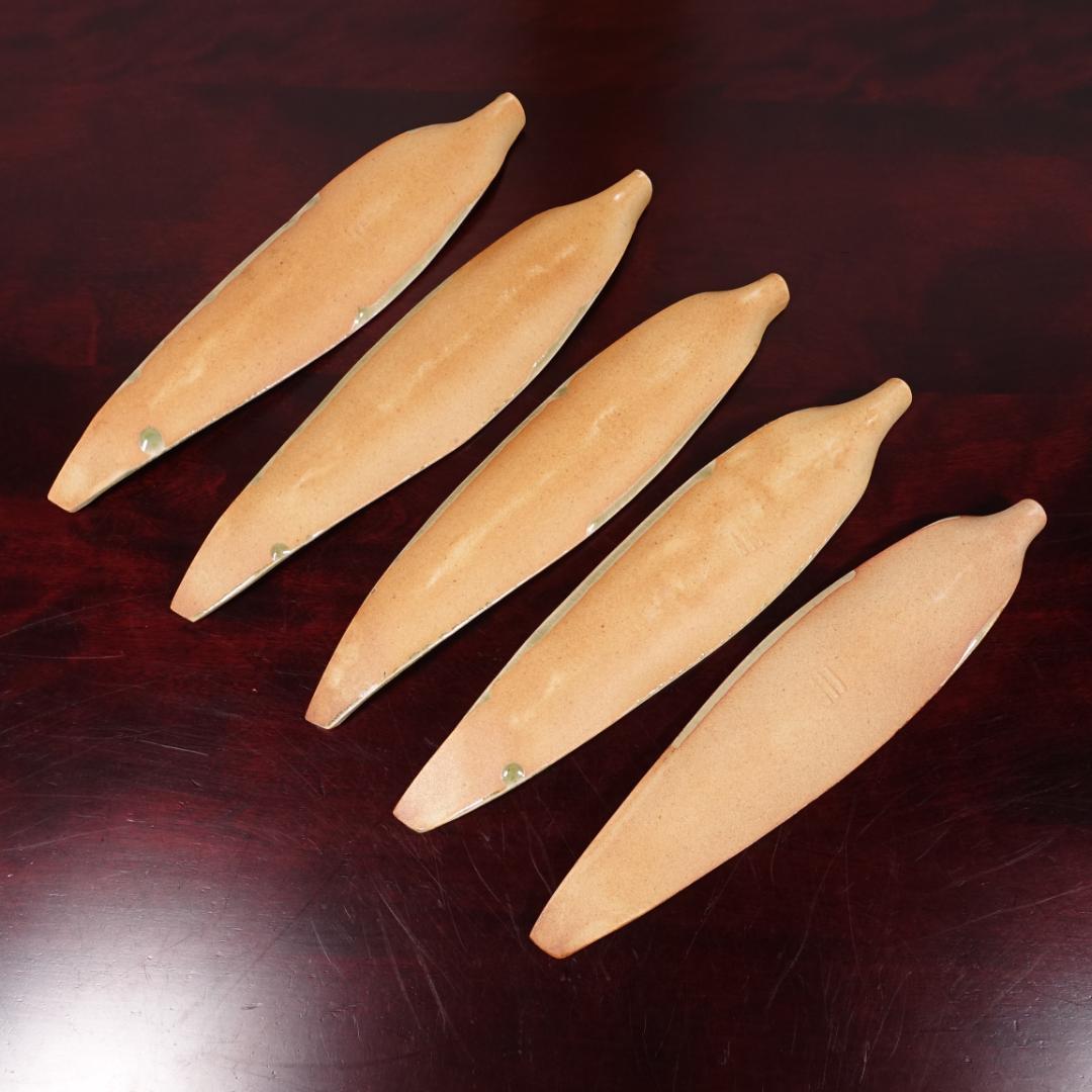 伊賀の名工 谷本光生 三田窯 伊賀葉皿 5客 共箱 長皿 先付 向付