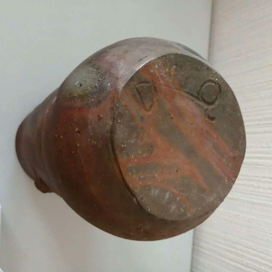 備前焼 銘あり 円筒形 陶器 約24cm