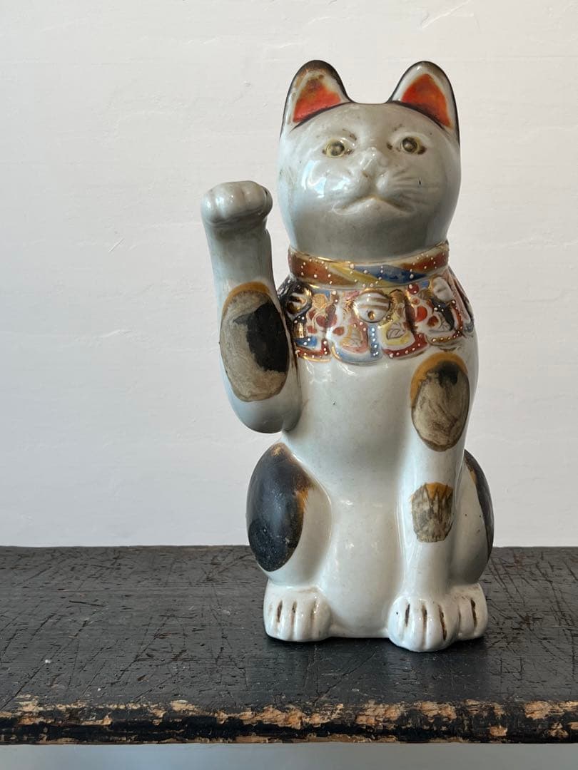 古伊万里 色絵金彩 招き猫 ／ H.285cm 幕末〜明治期 】九谷焼 縁起物