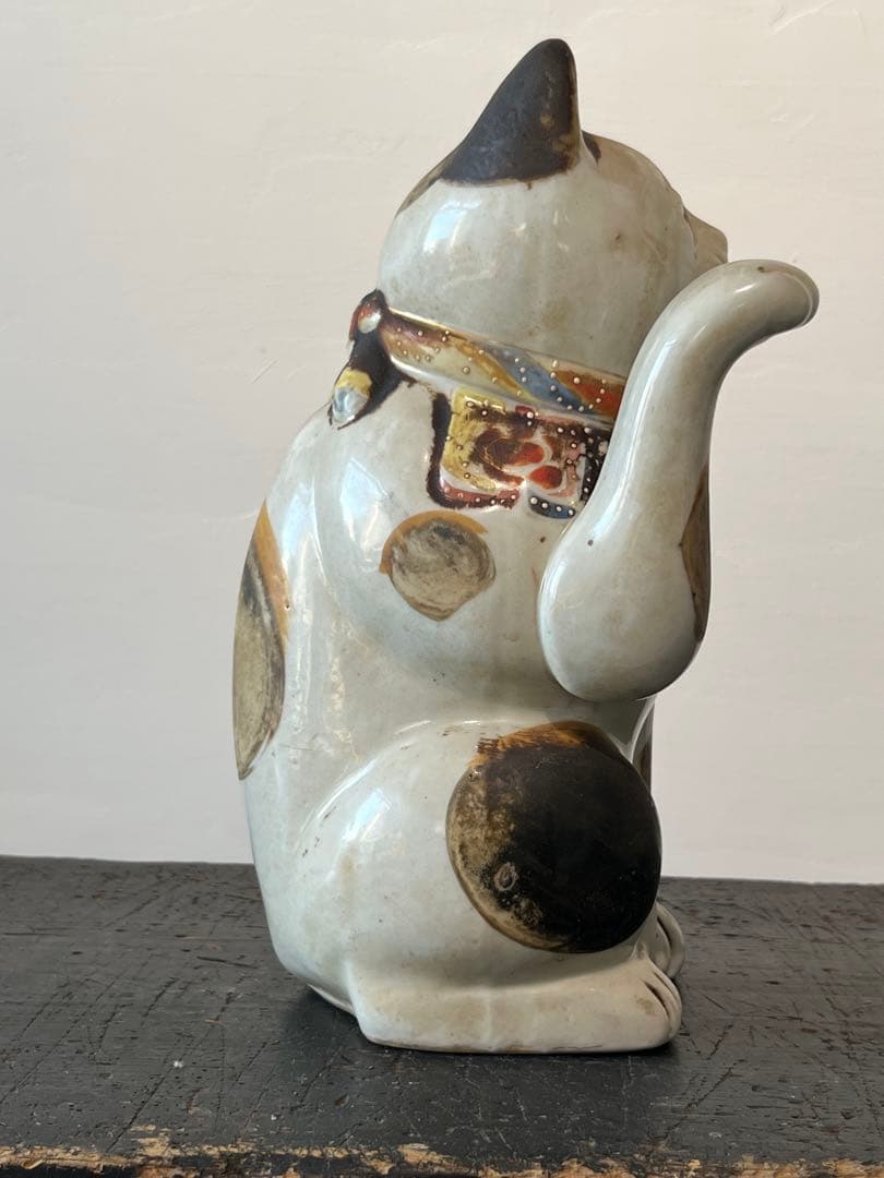 古伊万里 色絵金彩 招き猫 ／ H.285cm 幕末〜明治期 】九谷焼 縁起物