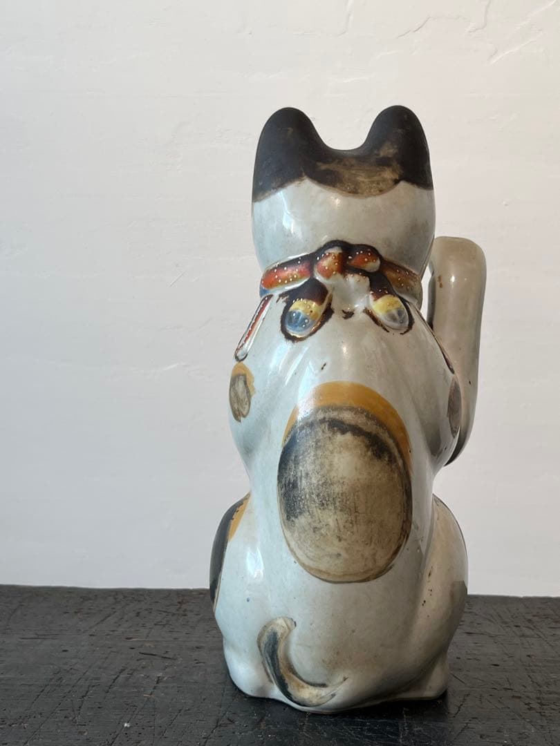 古伊万里 色絵金彩 招き猫 ／ H.285cm 幕末〜明治期 】九谷焼 縁起物