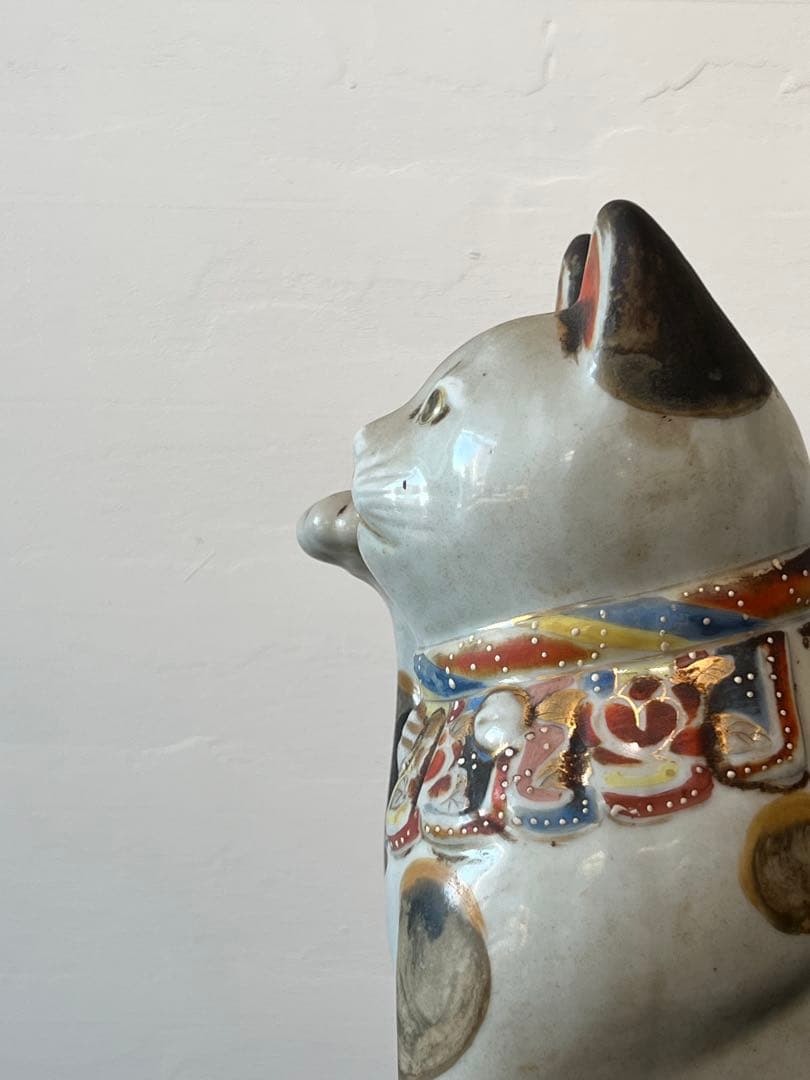 古伊万里 色絵金彩 招き猫 ／ H.285cm 幕末〜明治期 】九谷焼 縁起物