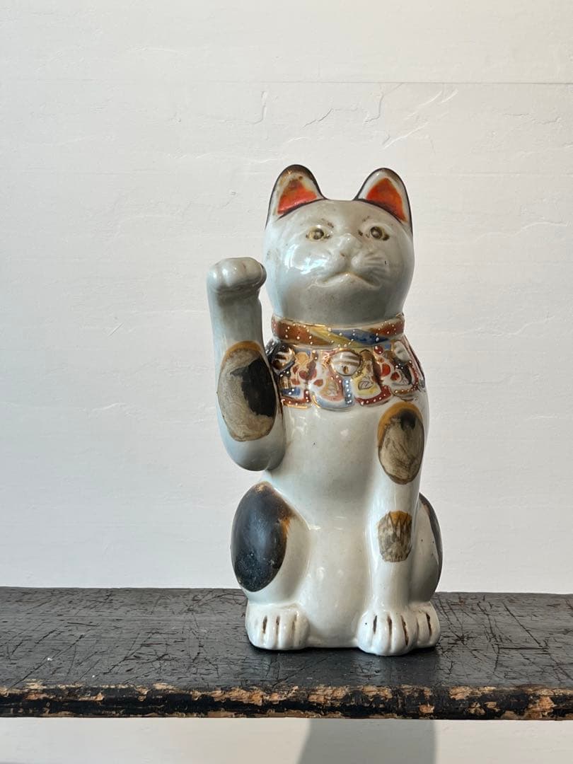 古伊万里 色絵金彩 招き猫 ／ H.285cm 幕末〜明治期 】九谷焼 縁起物