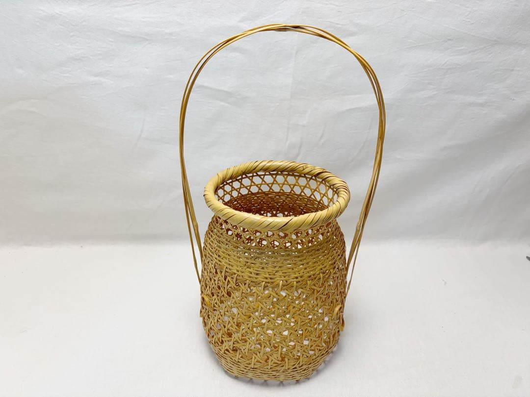 未使用 華道具 竹 和田菁竺作 三友籠 淡々斎好写 花籠 刻印有 竹おとし 元箱