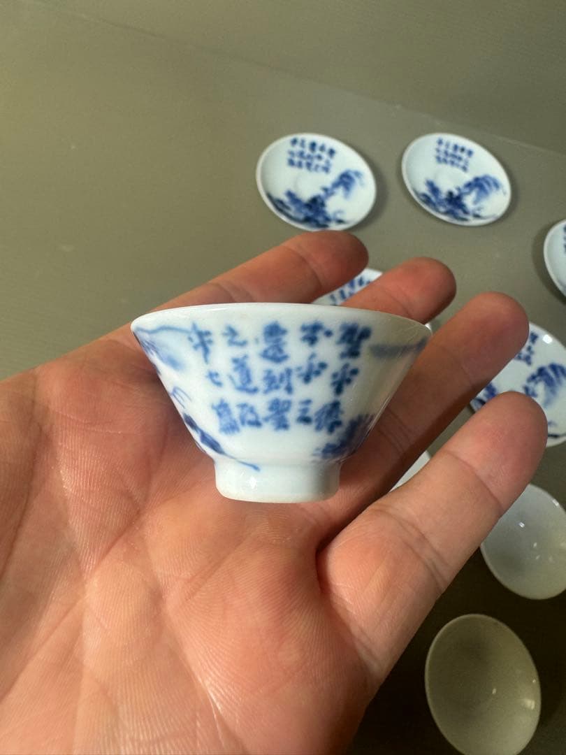 2439  染付青花　山水文 盃と下皿　5客セット