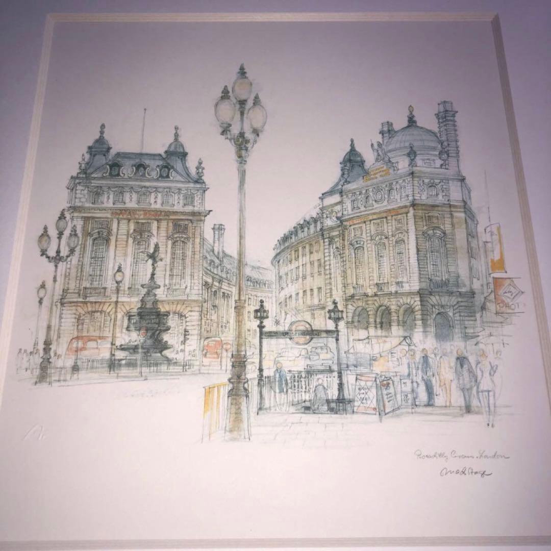 絵画美術　型押し印　ピカデリーサーカス　ロンドン　マッドステージ　異国の風景画