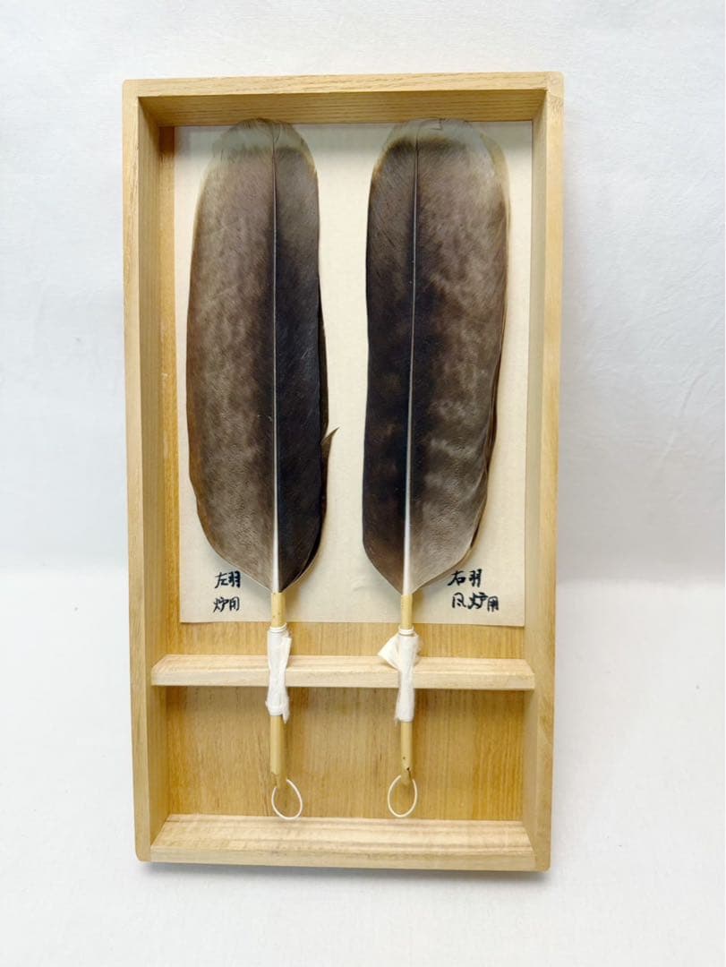 未使用 茶道具 仕立師 杉本鳳堂 鷲 羽箒一双 左羽 炉用 右羽 風炉用 共箱