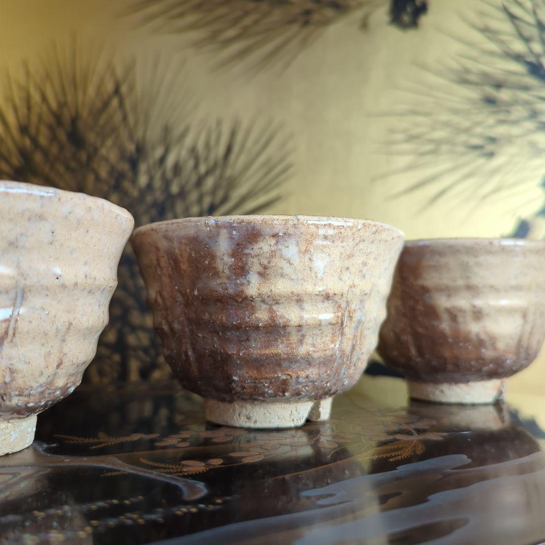 陶芸　茶道具　萩焼　名工　波多野善蔵　割高台汲出碗揃（湯呑み）五客【共箱栞付】