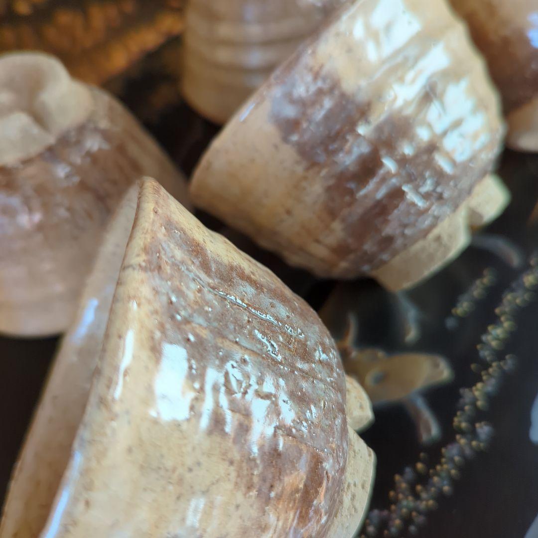 陶芸　茶道具　萩焼　名工　波多野善蔵　割高台汲出碗揃（湯呑み）五客【共箱栞付】