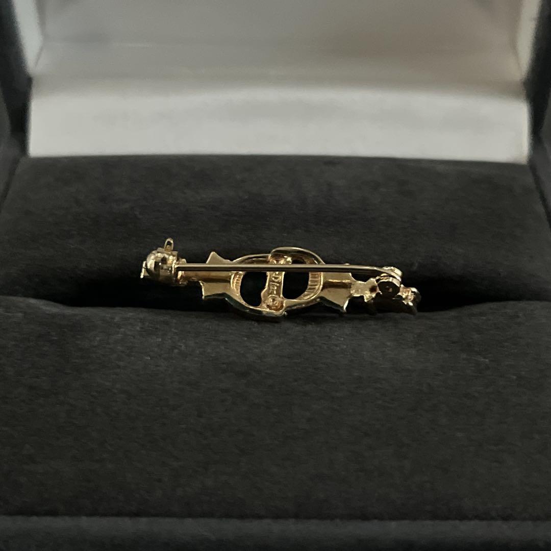 クリスチャンディオール　ピンブローチ　ラインストーン　CDロゴ　ゴールド　刻印