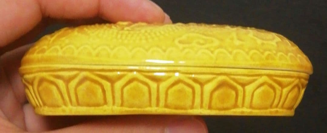 中村翠嵐作　交趾焼　小判龍　香合　共箱　共布　栞付　茶道具