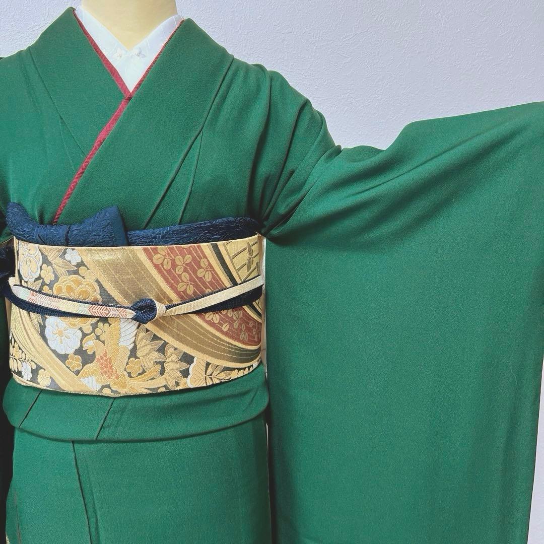 399 振袖フルセット 正絹 緑 グリーン 舞蝶 金彩 シンプル モダン ロング
