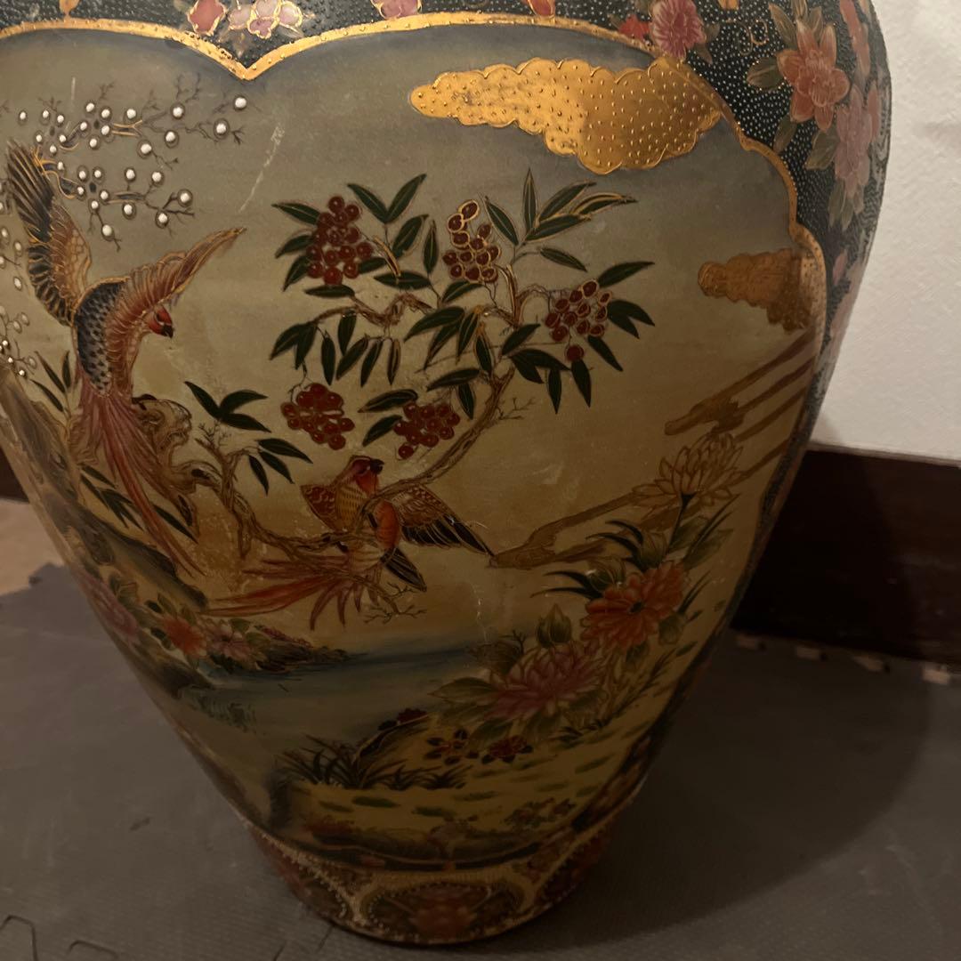 多色 花柄 陶器 花瓶