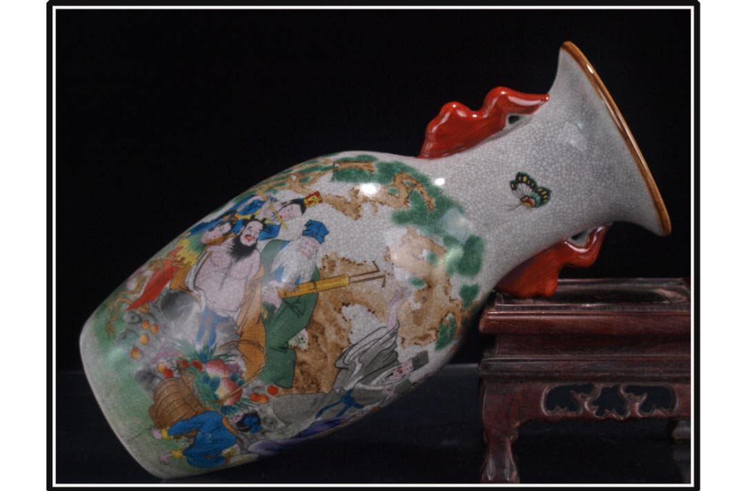 中国 清時代　在銘手描き花瓶 美術品　激安骨董品 DE1002B14-4