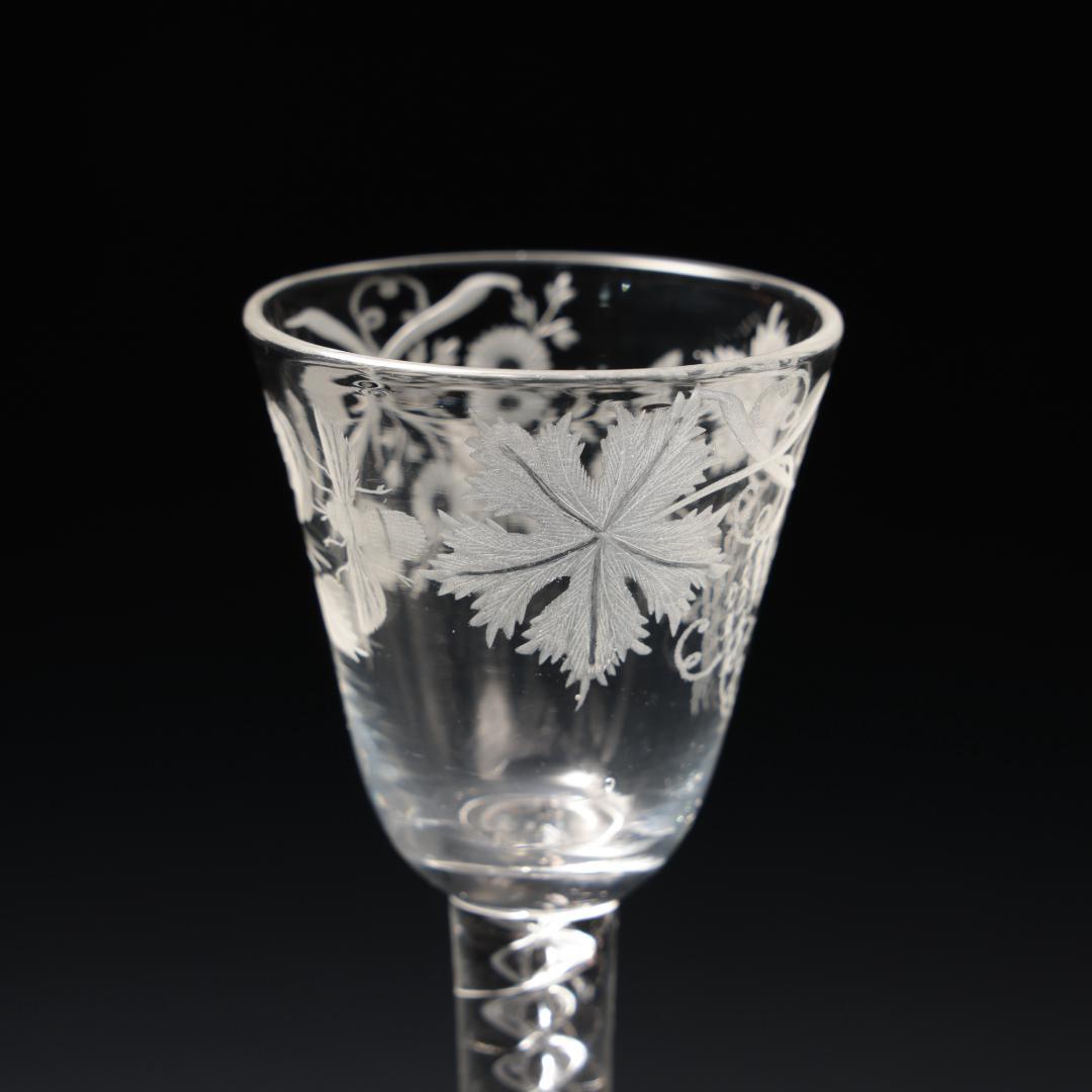 アンティークグラス　ジャコバイト　葡萄と蜂　ツイストステムR1542ダI