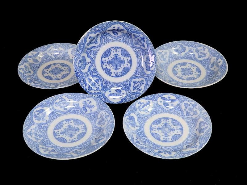 伊万里　印判　花に鳳凰　来栖紋の図　手塩皿　５枚　D567A-BNw