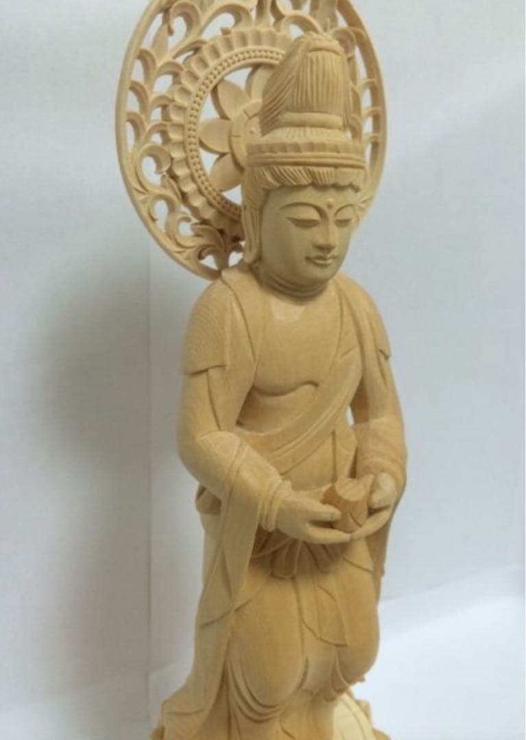新品　桧木 観音勢至 27cm 仏像木彫り