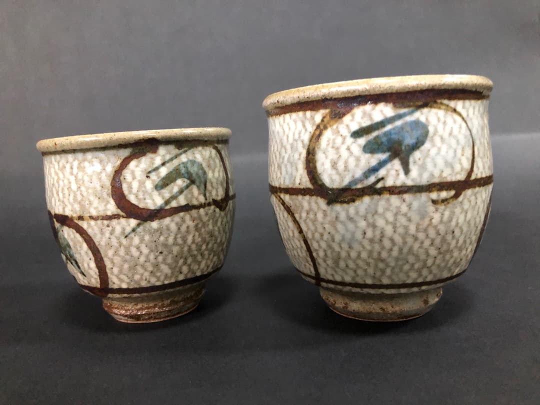 人間国宝　島岡達三　益子焼　象嵌夫婦湯呑　汲出　茶道具　美品