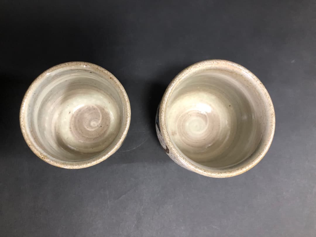 人間国宝　島岡達三　益子焼　象嵌夫婦湯呑　汲出　茶道具　美品