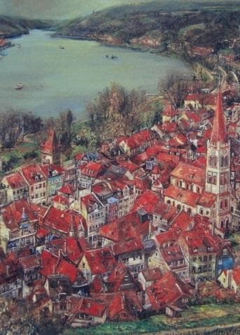 花巻碧、【ぶどう畑からの眺め】、希少な額装用画集より、新品額装付