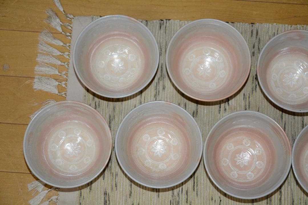 茶道具　数茶碗　９個　御本三嶋茶碗　田中渓峰造　共箱付　中古品　送料込み