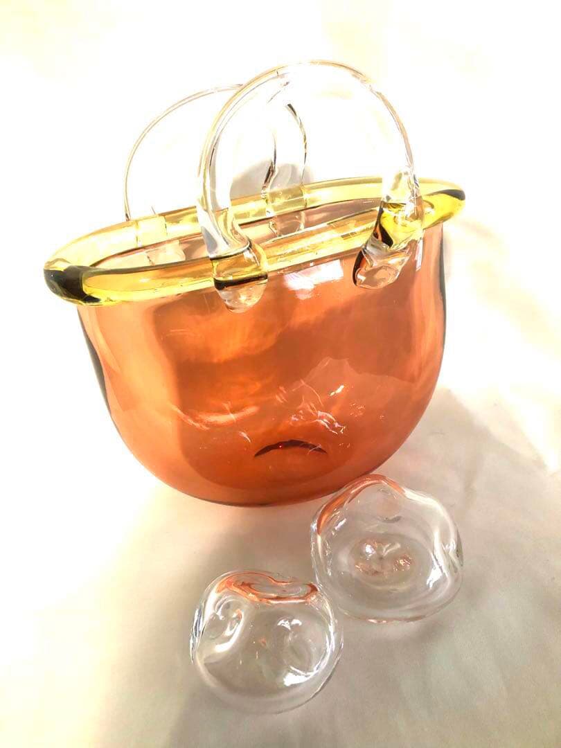 吹きガラス・花かご型花瓶&ペーパーウエイト