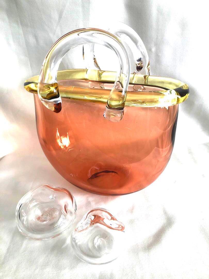 吹きガラス・花かご型花瓶&ペーパーウエイト