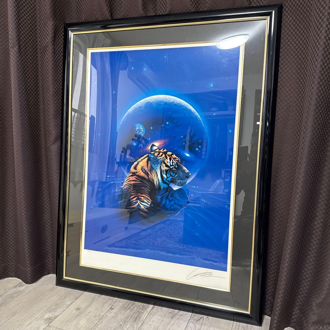 クリスチャン・ラッセン 手彩入大型版画 虎 月