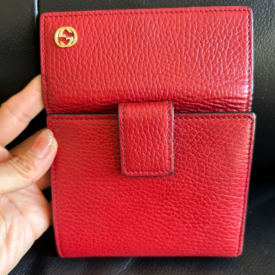 GUCCI レザー 二つ折り財布 レッド