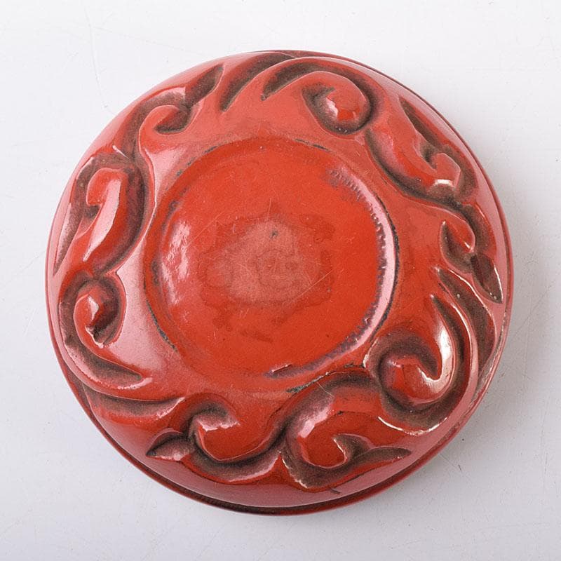 中国　堆朱　倶利雕　香合　時代箱付　M　R8563