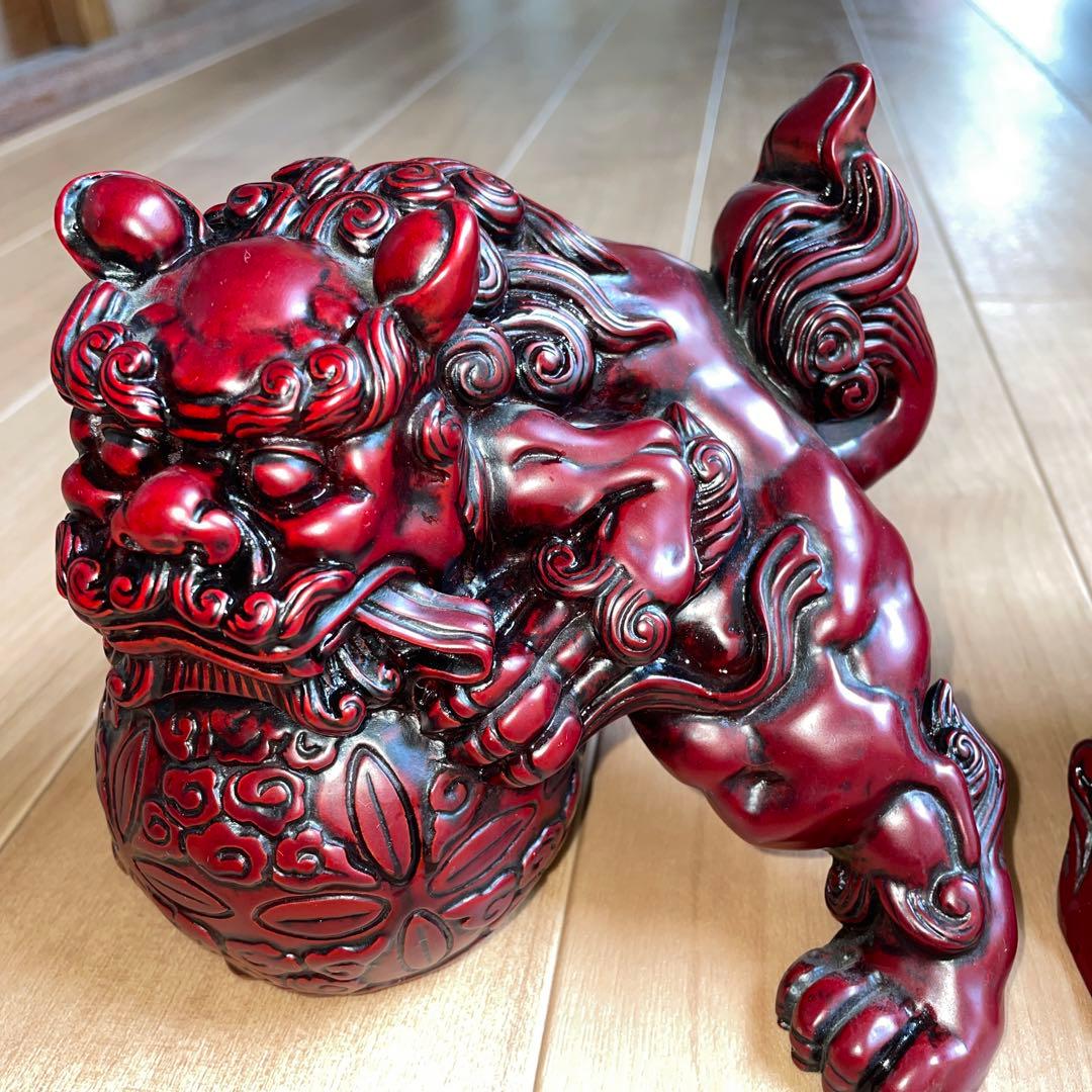 アンティーク　中国　寿山石　獅子一対　置物