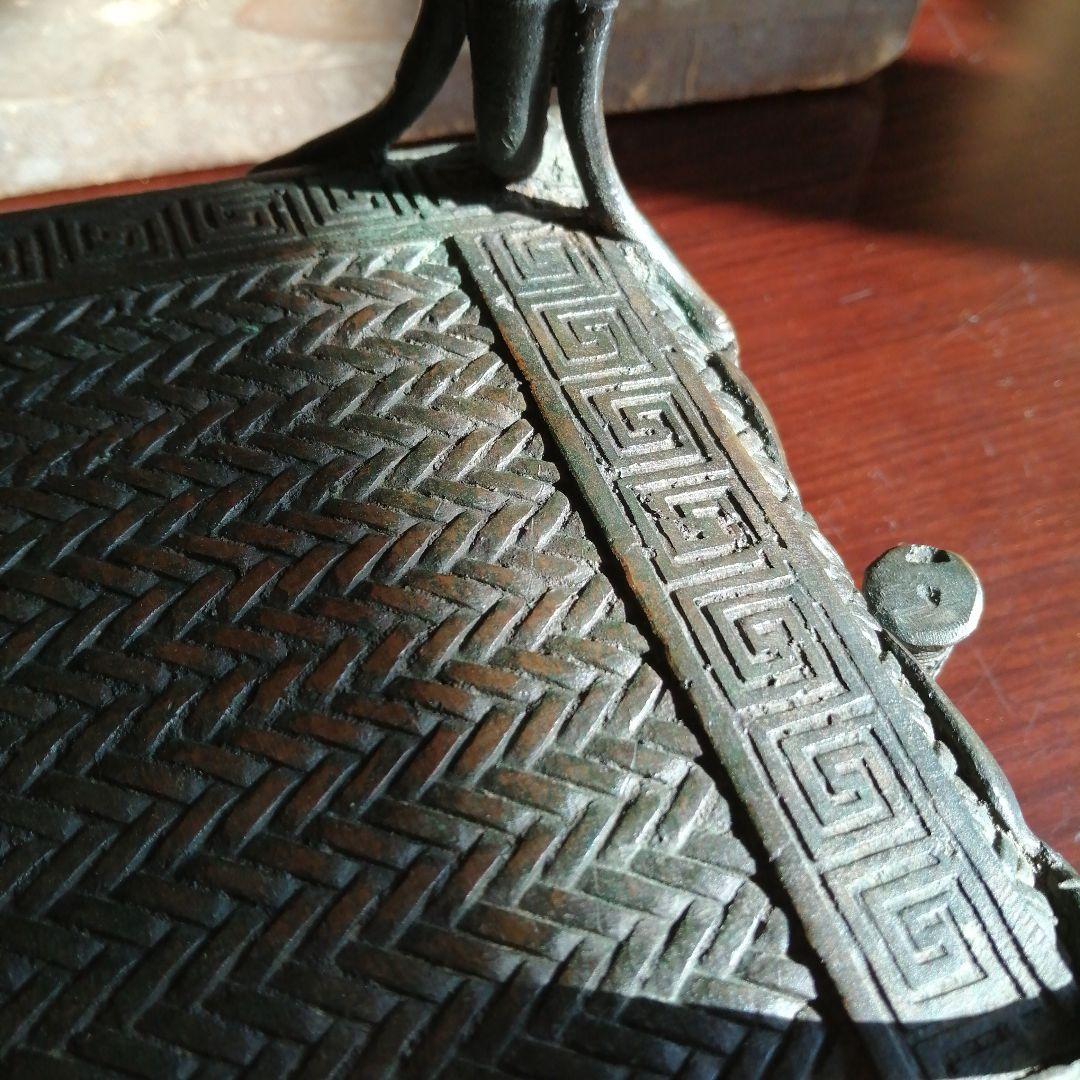 木村渡雲　古銅網代紋四足水盤　32cm　江戸後期