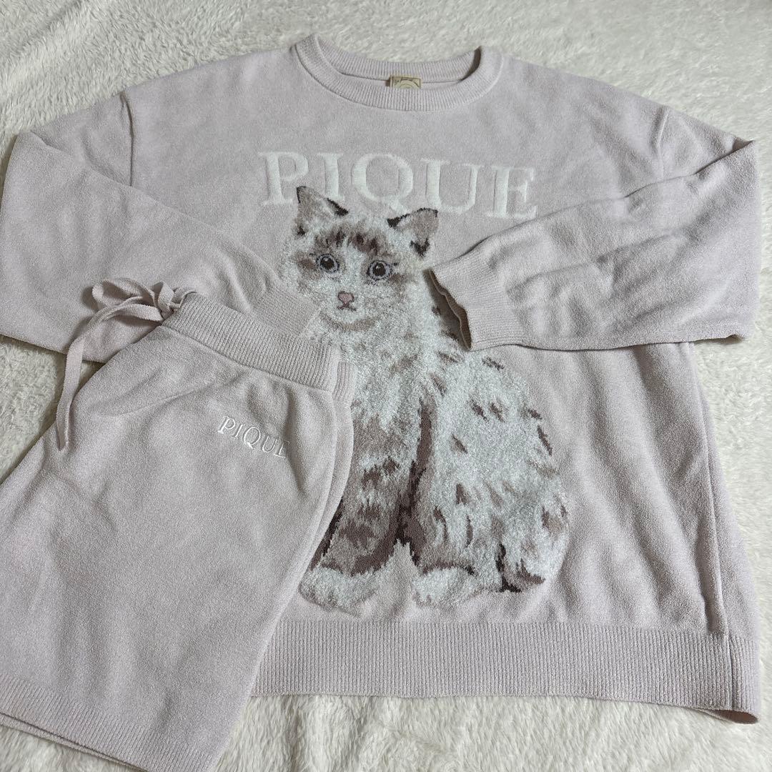 上下セット！CAT ジャガードプルオーバー、ショートパンツ （PNK）