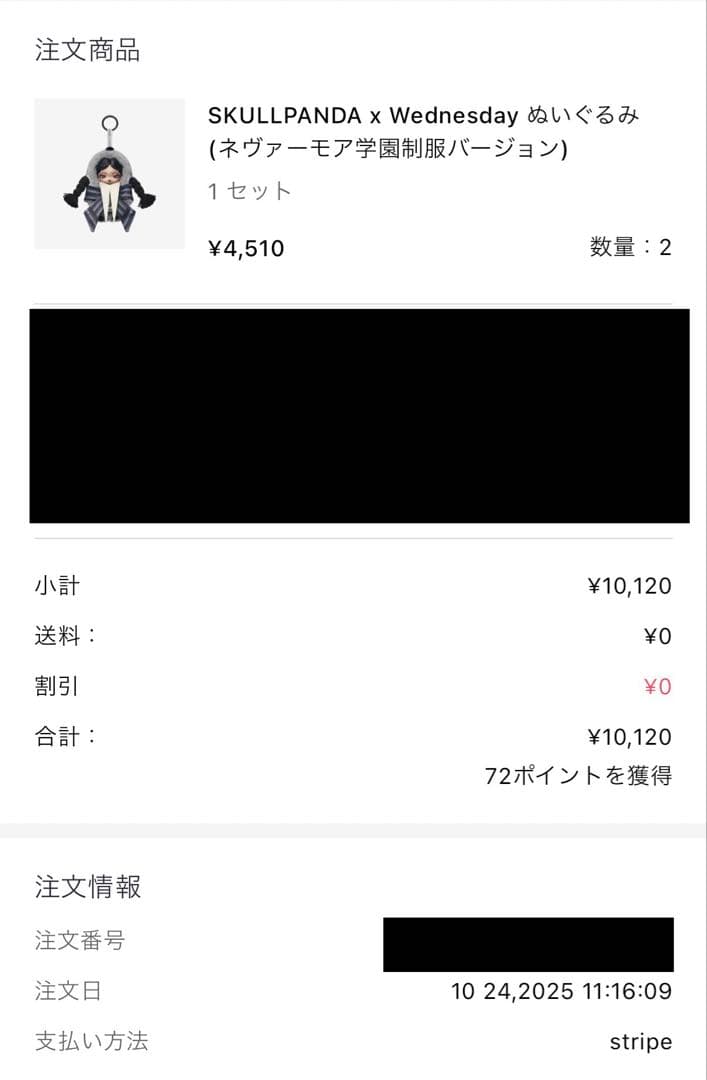 【正規品】SKULLPANDA XG・Wednesdayぬいぐるみセット