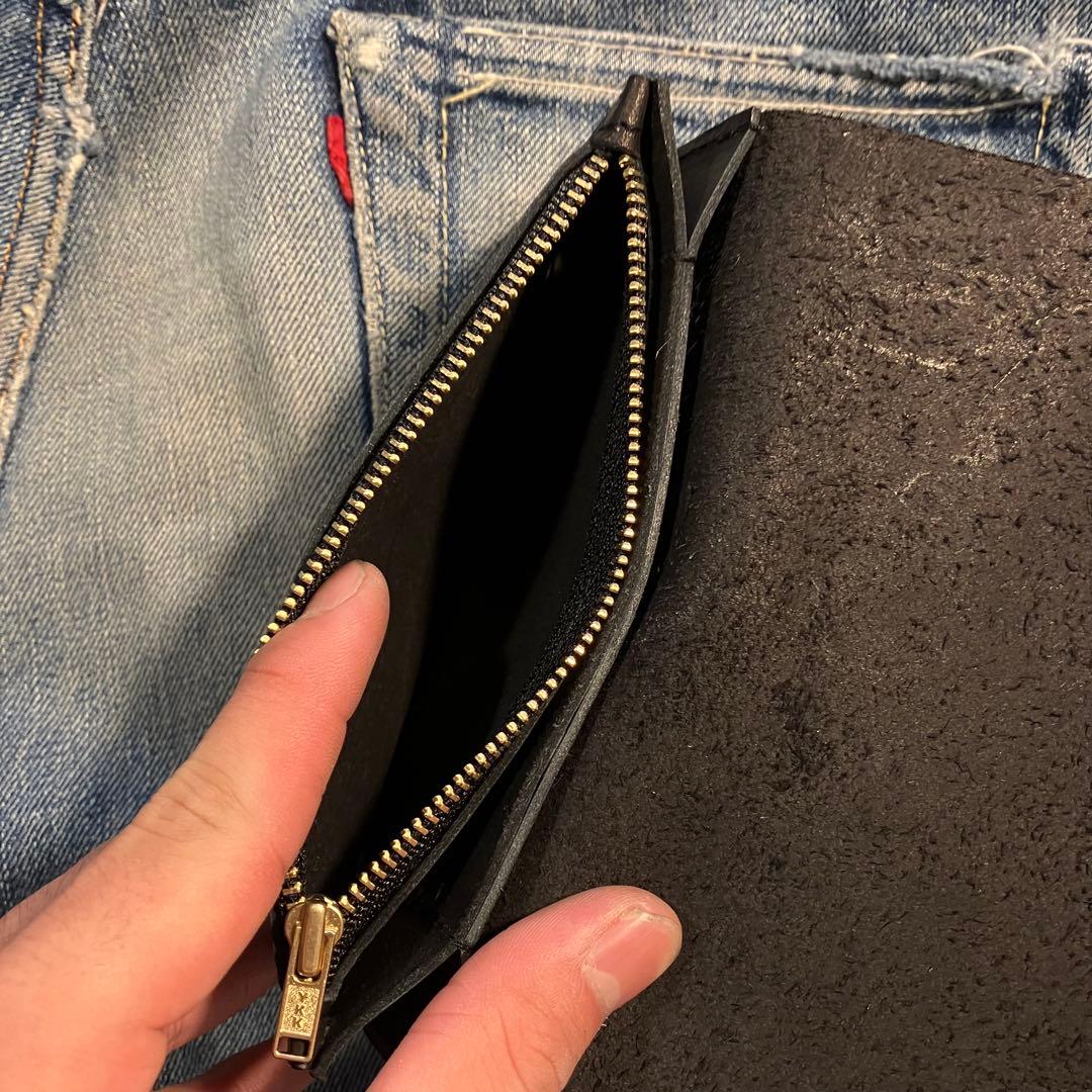 薄型ミドルトラッカーウォレット 2層 ブラス 栃木レザー ハンドメイド