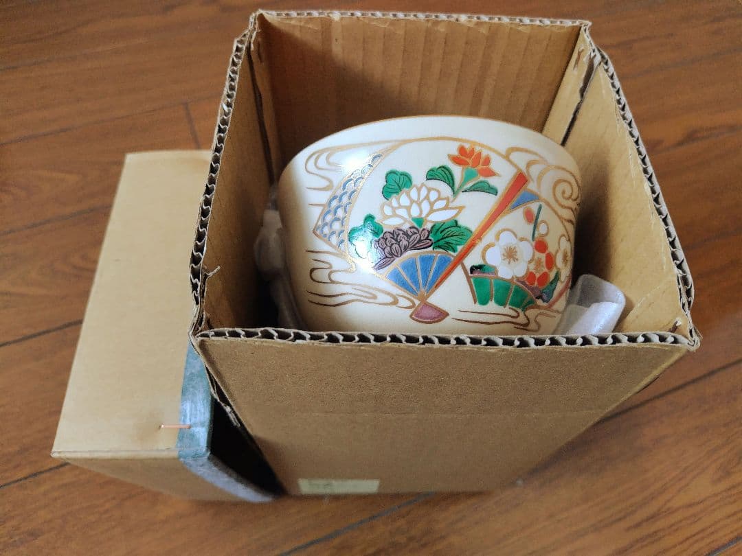 茶道具5客セット 抹茶茶碗 仁清 扇面流水 宮地英香作