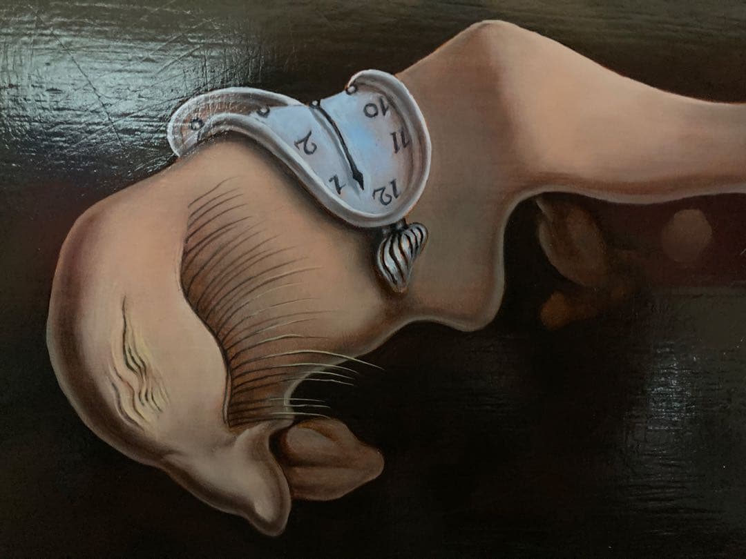 模写；ダリ「記憶の固執」F6号　油彩肉筆画