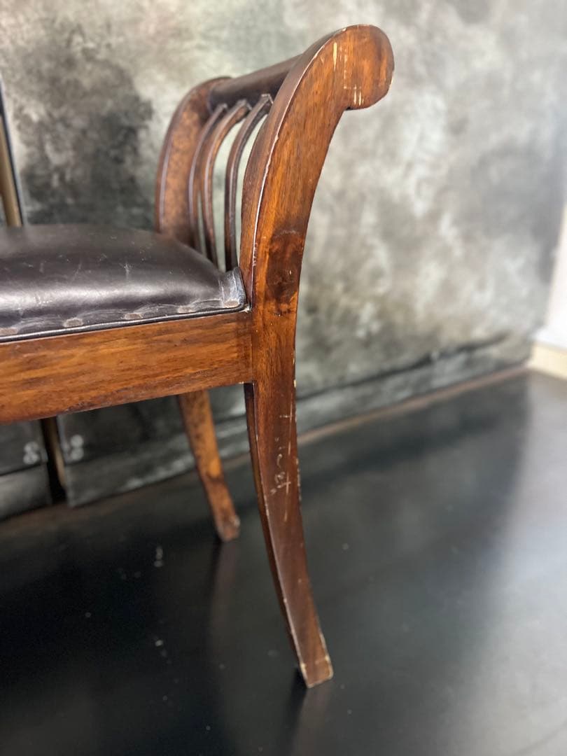 KRN　アンティーク　木製スラットバックスツール