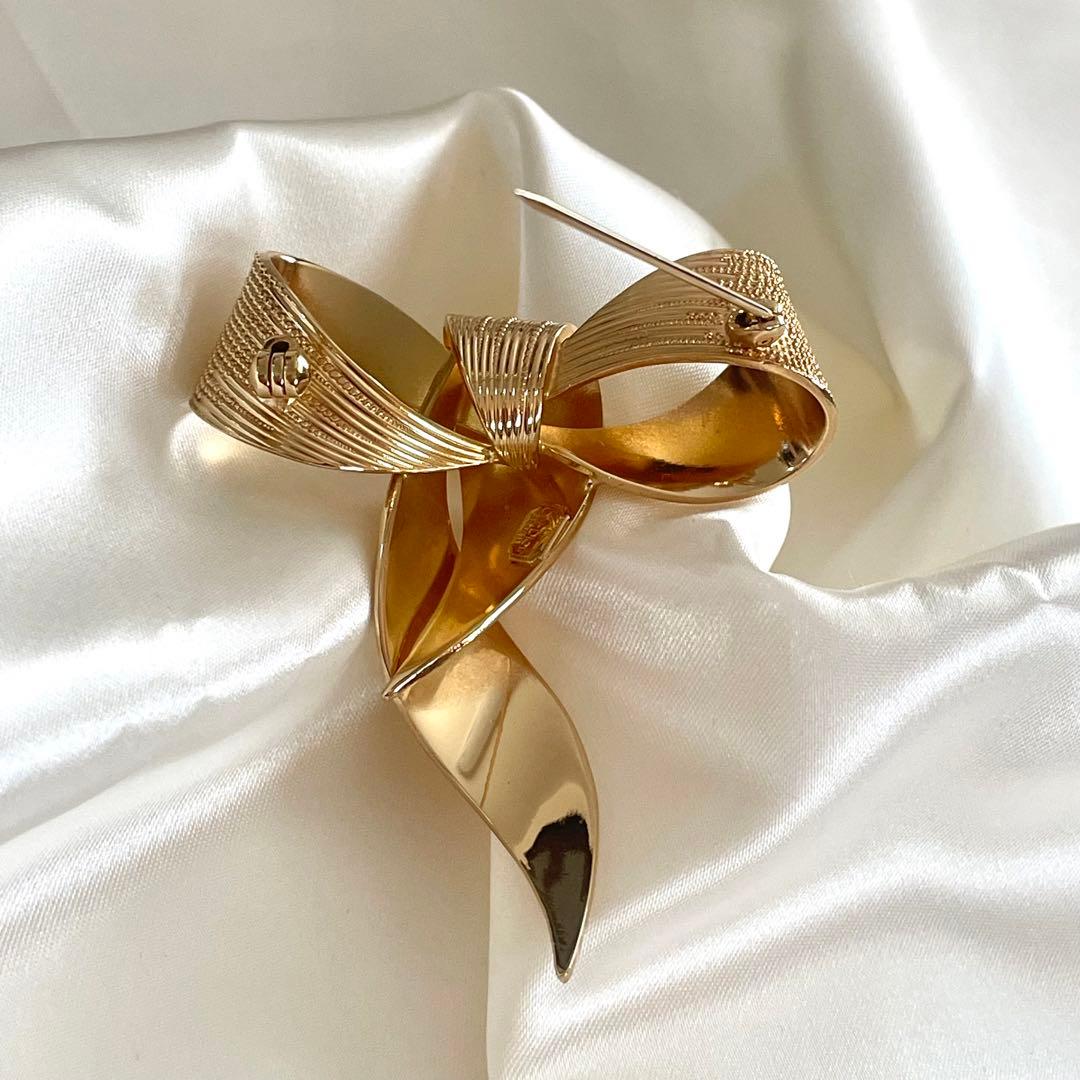 Christian Dior ブローチ　リボン　ゴールド　大ぶり　ビンテージ