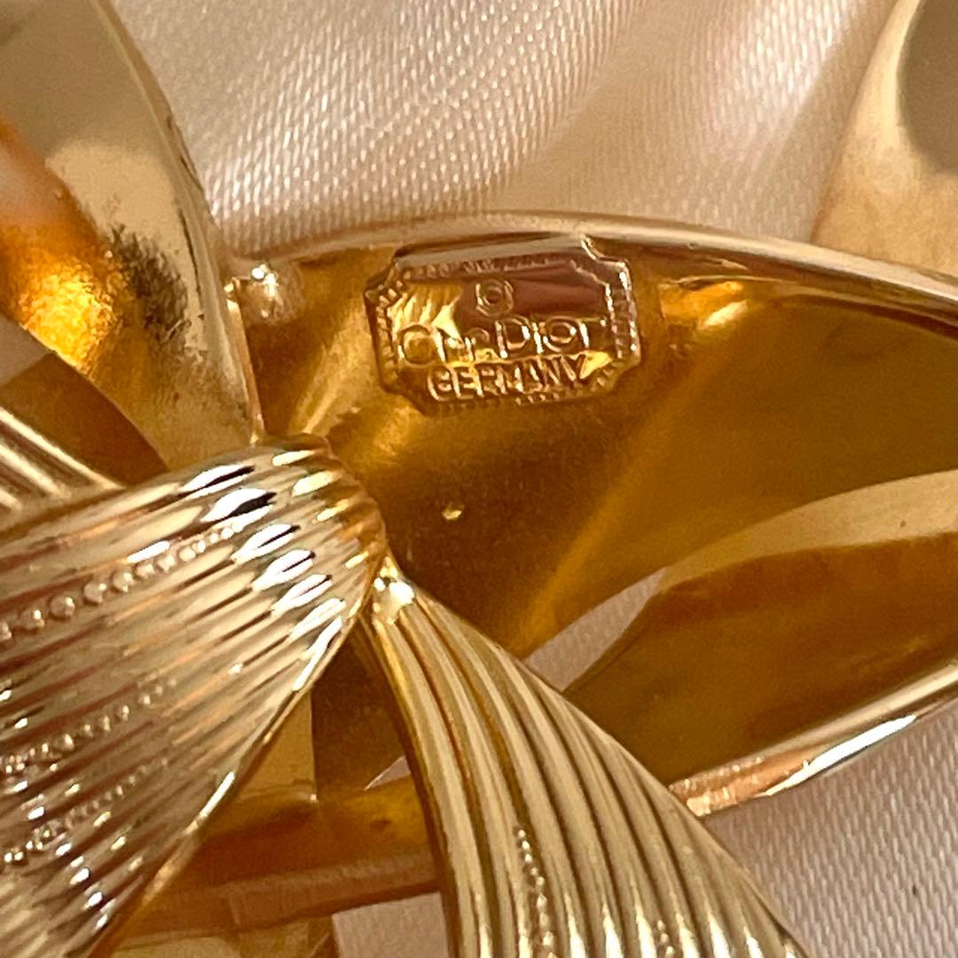 Christian Dior ブローチ　リボン　ゴールド　大ぶり　ビンテージ
