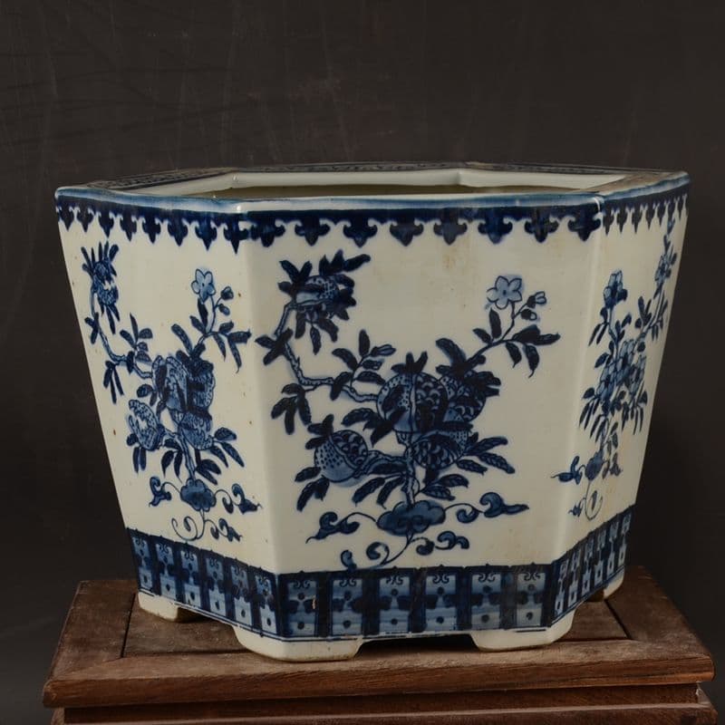 サバの実紋の六方鉢盆栽 工芸品 美術品 置物