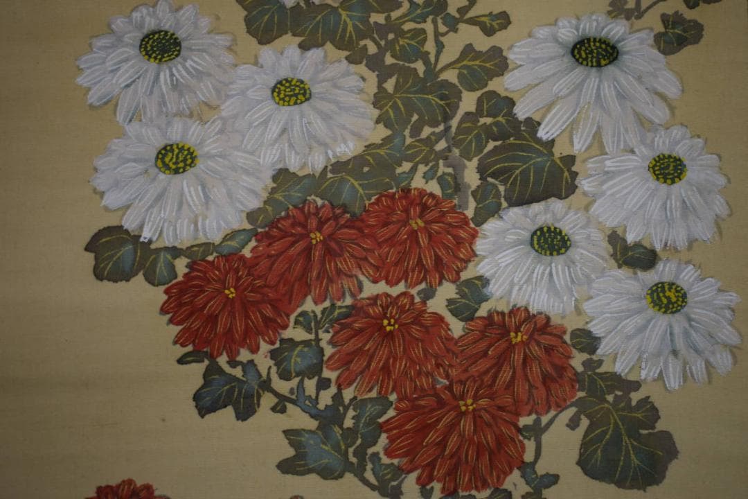 模写/酒井抱一/菊花小禽図/布袋屋掛軸HI-246