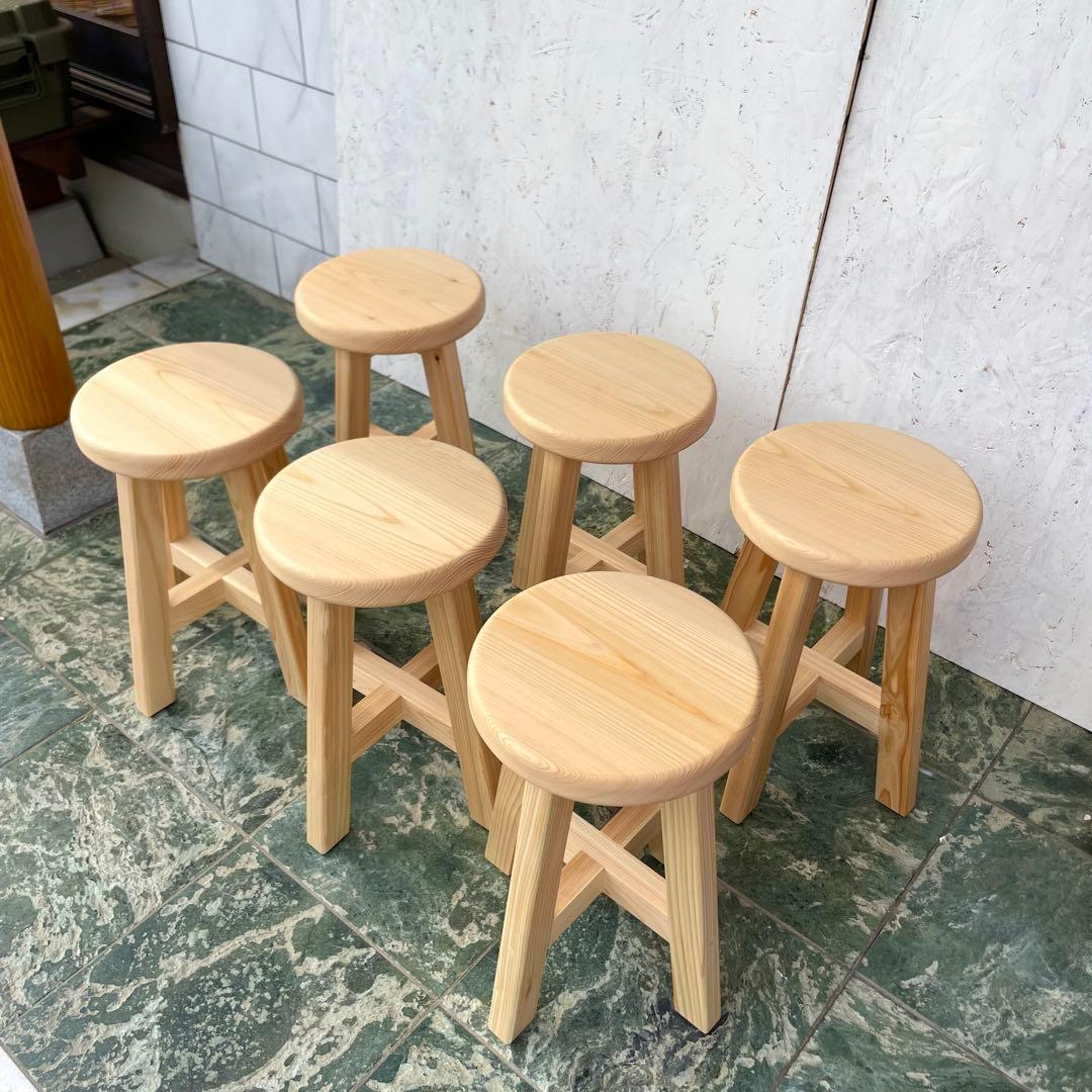 レモネード　国産ひのき　丸椅子　木製スツール　6脚