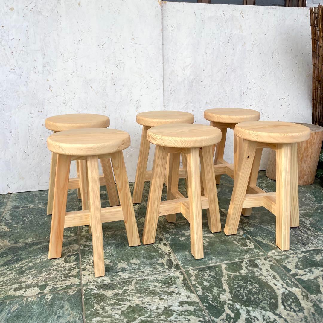 レモネード　国産ひのき　丸椅子　木製スツール　6脚