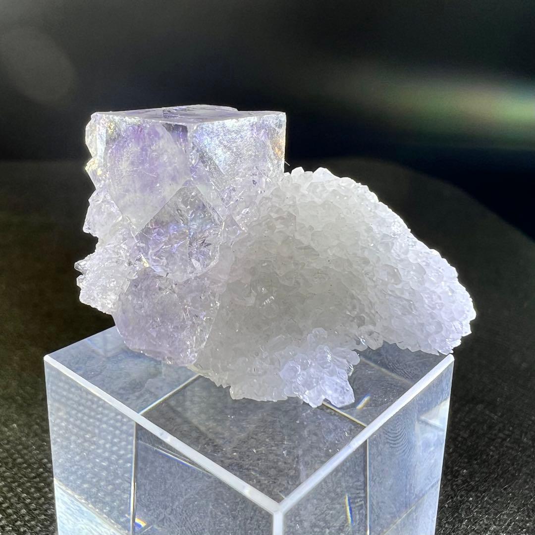 福建省産　クォーツクラスター共生　パープルゾーニング　クリアフローライト