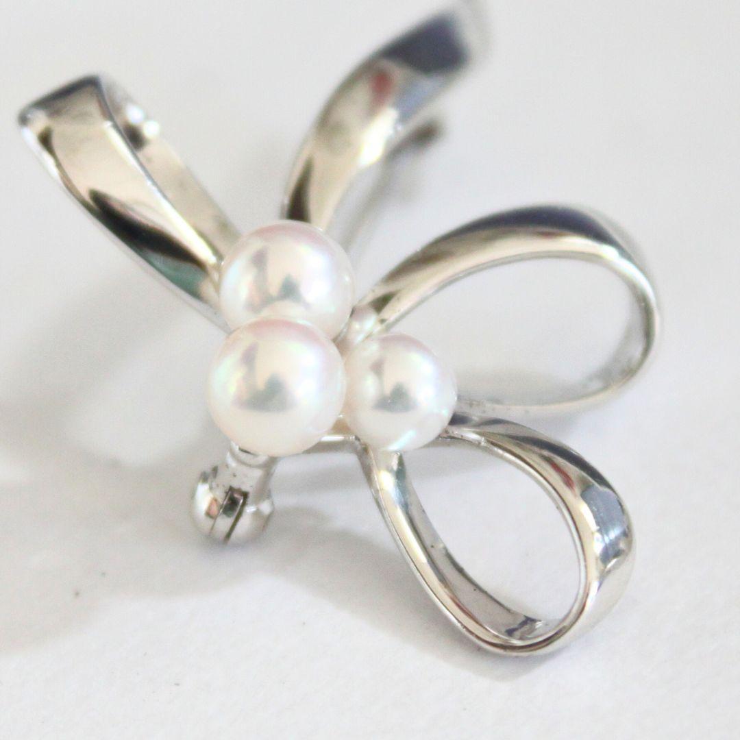【美品】MIKIMOTO ミキモト パールリボン ブローチ